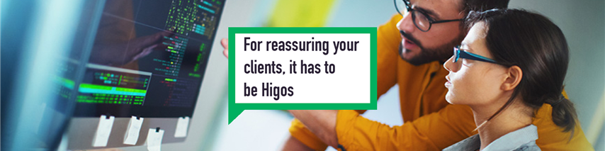 Higos promotional material analysing data on a screen