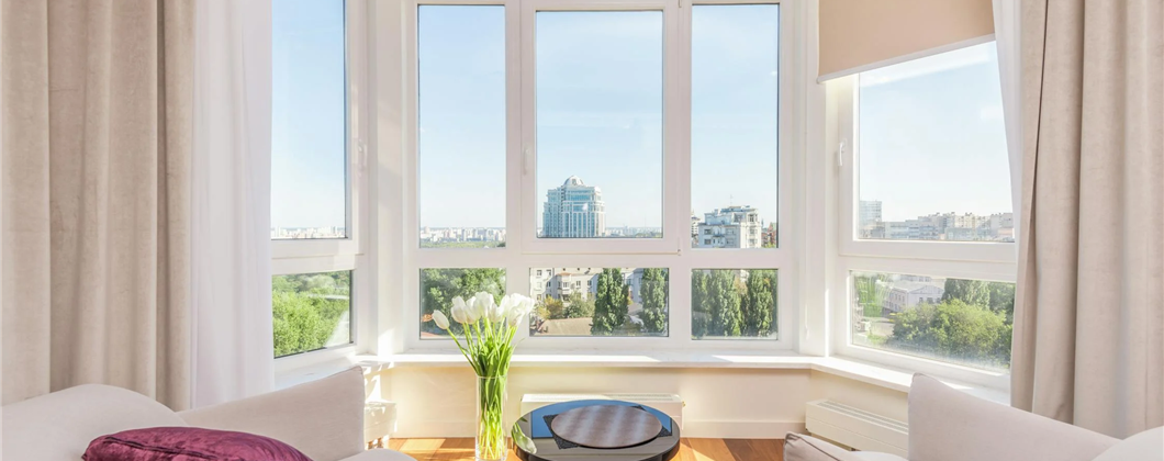 Interior of a white short-term holiday let apartment.